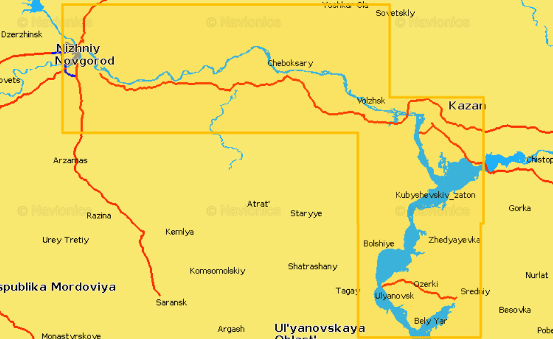 Карта глубин – Нижний Новгород - Ульяновск Navionics 5G627S2